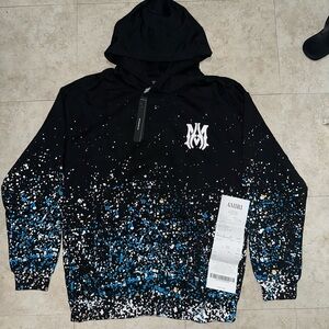 AMIRI Black Hoodie with Blue and White Splatter